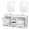 Wyndham Sheffield 72" Double Bathroom Vanity In White with Carrara Cultured Marble Countertop Undermount Square Sinks and 24" Mirrors WCS141472DWHC2UNSM24