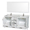 Wyndham Sheffield 72" Double Bathroom Vanity In White White Carrara Marble Countertop Undermount Square Sinks and 70" Mirror WCS141472DWHCMUNSM70