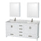 Wyndham Sheffield 72" Double Bathroom Vanity In White White Carrara Marble Countertop Undermount Square Sinks And Medicine Cabinets WCS141472DWHCMUNSMED