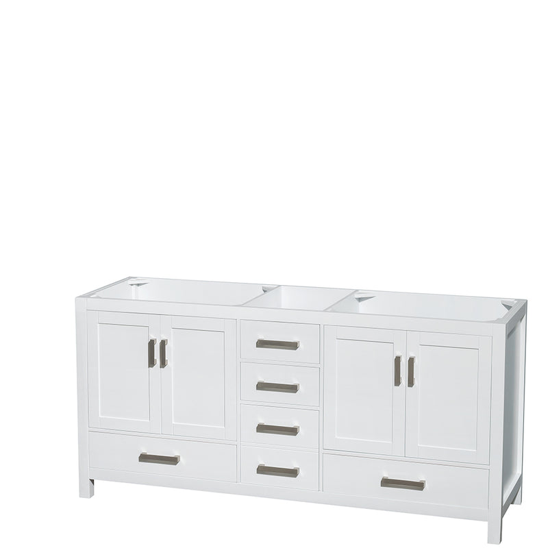 Wyndham Sheffield 72" Double Bathroom Vanity In White White Carrara Marble Countertop Undermount Oval Sinks and Medicine Cabinets WCS141472DWHCMUNOMED