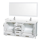 Wyndham Sheffield 72" Double Bathroom Vanity In White with White Cultured Marble Countertop Undermount Square Sinks and 70" Mirror WCS141472DWHWCUNSM70