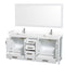 Wyndham Sheffield 72" Double Bathroom Vanity In White with White Cultured Marble Countertop Undermount Square Sinks and 70" Mirror WCS141472DWHWCUNSM70