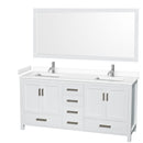 Wyndham Sheffield 72" Double Bathroom Vanity In White With White Cultured Marble Countertop Undermount Square Sinks And 70" Mirror WCS141472DWHWCUNSM70