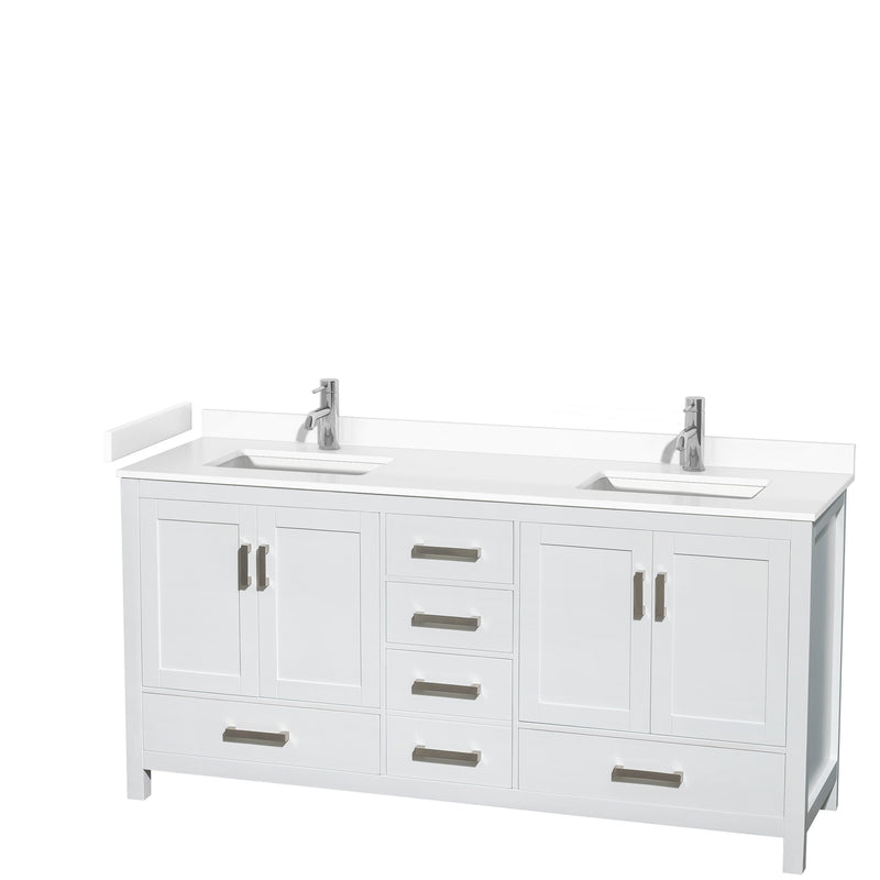 Wyndham Sheffield 72" Double Bathroom Vanity In White With White Cultured Marble Countertop Undermount Square Sinks And No Mirror WCS141472DWHWCUNSMXX