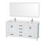 Wyndham AAA Sheffield 72" Double Bathroom Vanity In White With White Quartz Countertop Undermount Square Sinks And 70" Mirror WCS141472DWHWQUNSM70