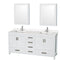 Wyndham AAA Sheffield 72" Double Bathroom Vanity In White With White Quartz Countertop Undermount Square Sinks And Medicine Cabinets WCS141472DWHWQUNSMED