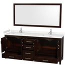 Wyndham Sheffield 80" Double Bathroom Vanity In Espresso with Carrara Cultured Marble Countertop Undermount Square Sinks and 70" Mirror WCS141480DESC2UNSM70