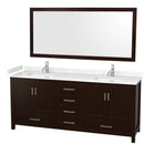 Wyndham Sheffield 80" Double Bathroom Vanity In Espresso With Carrara Cultured Marble Countertop Undermount Square Sinks And 70" Mirror WCS141480DESC2UNSM70