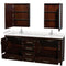 Wyndham Sheffield 80" Double Bathroom Vanity In Espresso with Carrara Cultured Marble Countertop Undermount Square Sinks and Medicine Cabinets WCS141480DESC2UNSMED