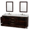 Wyndham Sheffield 80" Double Bathroom Vanity In Espresso White Carrara Marble Countertop Undermount Oval Sinks and 24" Mirrors WCS141480DESCMUNOM24