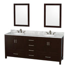 Wyndham Sheffield 80" Double Bathroom Vanity In Espresso White Carrara Marble Countertop Undermount Oval Sinks And 24" Mirrors WCS141480DESCMUNOM24