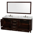 Wyndham Sheffield 80" Double Bathroom Vanity In Espresso White Carrara Marble Countertop Undermount Oval Sinks and 70" Mirror WCS141480DESCMUNOM70