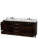 Wyndham Sheffield 80" Double Bathroom Vanity In Espresso White Carrara Marble Countertop Undermount Oval Sinks and No Mirror WCS141480DESCMUNOMXX