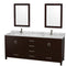 Wyndham Sheffield 80" Double Bathroom Vanity In Espresso White Carrara Marble Countertop Undermount Square Sinks And 24" Mirrors WCS141480DESCMUNSM24