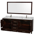 Wyndham Sheffield 80" Double Bathroom Vanity In Espresso White Carrara Marble Countertop Undermount Square Sinks and 70" Mirror WCS141480DESCMUNSM70