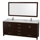 Wyndham Sheffield 80" Double Bathroom Vanity In Espresso White Carrara Marble Countertop Undermount Square Sinks And 70" Mirror WCS141480DESCMUNSM70