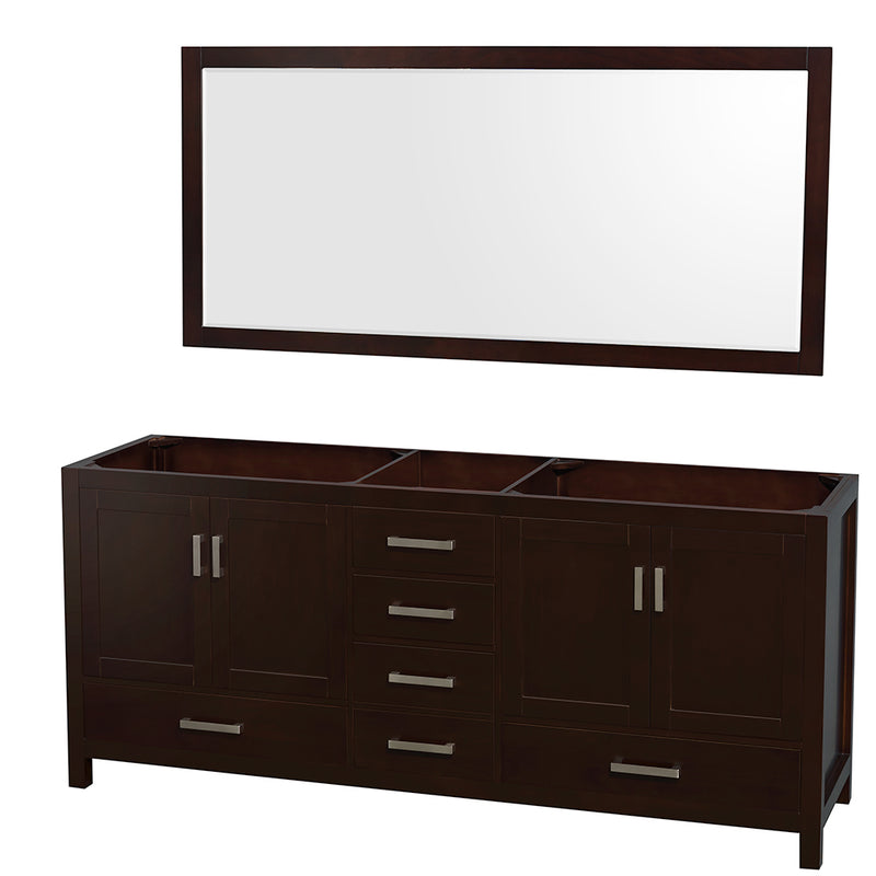 Wyndham Sheffield 80" Double Bathroom Vanity In Espresso No Countertop No Sinks And 70" Mirror WCS141480DESCXSXXM70