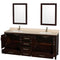 Wyndham AAA Sheffield 80" Double Bathroom Vanity In Espresso Ivory Marble Countertop Undermount Square Sinks and 24" Mirrors WCS141480DESIVUNSM24