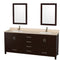 Wyndham AAA Sheffield 80" Double Bathroom Vanity In Espresso Ivory Marble Countertop Undermount Square Sinks And 24" Mirrors WCS141480DESIVUNSM24