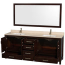 Wyndham AAA Sheffield 80" Double Bathroom Vanity In Espresso Ivory Marble Countertop Undermount Square Sinks and 70" Mirror WCS141480DESIVUNSM70