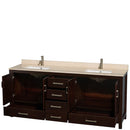 Wyndham AAA Sheffield 80" Double Bathroom Vanity In Espresso Ivory Marble Countertop Undermount Square Sinks and No Mirror WCS141480DESIVUNSMXX