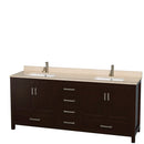 Wyndham AAA Sheffield 80" Double Bathroom Vanity In Espresso Ivory Marble Countertop Undermount Square Sinks and Medicine Cabinets WCS141480DESIVUNSMED