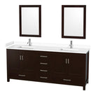 Wyndham Sheffield 80" Double Bathroom Vanity In Espresso With White Cultured Marble Countertop Undermount Square Sinks And 24" Mirrors WCS141480DESWCUNSM24