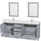 Wyndham Sheffield 80" Double Bathroom Vanity In Gray with Carrara Cultured Marble Countertop Undermount Square Sinks and 24" Mirrors WCS141480DGYC2UNSM24