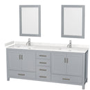 Wyndham Sheffield 80" Double Bathroom Vanity In Gray With Carrara Cultured Marble Countertop Undermount Square Sinks And 24" Mirrors WCS141480DGYC2UNSM24