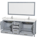 Wyndham Sheffield 80" Double Bathroom Vanity In Gray with Carrara Cultured Marble Countertop Undermount Square Sinks and 70" Mirror WCS141480DGYC2UNSM70