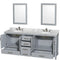 Wyndham Sheffield 80" Double Bathroom Vanity In Gray with White Carrara Marble Countertop Undermount Oval Sinks and 24" Mirrors WCS141480DGYCMUNOM24