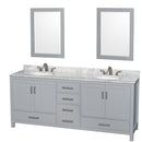 Wyndham Sheffield 80" Double Bathroom Vanity In Gray With White Carrara Marble Countertop Undermount Oval Sinks And 24" Mirrors WCS141480DGYCMUNOM24