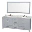 Wyndham Sheffield 80" Double Bathroom Vanity In Gray With White Carrara Marble Countertop Undermount Oval Sinks And 70" Mirror WCS141480DGYCMUNOM70