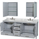 Wyndham Sheffield 80" Double Bathroom Vanity In Gray with White Carrara Marble Countertop Undermount Oval Sinks and Medicine Cabinets WCS141480DGYCMUNOMED