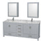 Wyndham Sheffield 80" Double Bathroom Vanity In Gray With White Carrara Marble Countertop Undermount Square Sinks And Medicine Cabinets WCS141480DGYCMUNSMED