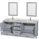 Wyndham AAA Sheffield 80" Double Bathroom Vanity In Gray with Calacatta Quartz Countertop Undermount Square Sinks and 24" Mirrors WCS141480DGYCQUNSM24