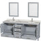 Wyndham AAA Sheffield 80" Double Bathroom Vanity In Gray with Calacatta Quartz Countertop Undermount Square Sinks and 24" Mirrors WCS141480DGYCQUNSM24