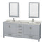 Wyndham AAA Sheffield 80" Double Bathroom Vanity In Gray With Calacatta Quartz Countertop Undermount Square Sinks And 24" Mirrors WCS141480DGYCQUNSM24