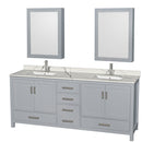 Wyndham AAA Sheffield 80" Double Bathroom Vanity In Gray With Calacatta Quartz Countertop Undermount Square Sinks And Medicine Cabinets WCS141480DGYCQUNSMED