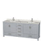 Wyndham AAA Sheffield 80" Double Bathroom Vanity In Gray With Calacatta Quartz Countertop Undermount Square Sinks And No Mirror WCS141480DGYCQUNSMXX