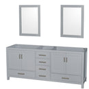 Wyndham Sheffield 80" Double Bathroom Vanity In Gray With No Countertop No Sink And 24" Mirrors WCS141480DGYCXSXXM24