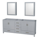 Wyndham Sheffield 80" Double Bathroom Vanity In Gray With No Countertop No Sink And Medicine Cabinets WCS141480DGYCXSXXMED