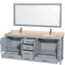 Wyndham AAA Sheffield 80" Double Bathroom Vanity In Gray with Ivory Marble Countertop Undermount Square Sinks and 70" Mirror WCS141480DGYIVUNSM70