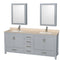 Wyndham AAA Sheffield 80" Double Bathroom Vanity In Gray With Ivory Marble Countertop Undermount Square Sinks And Medicine Cabinets WCS141480DGYIVUNSMED