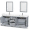 Wyndham Sheffield 80" Double Bathroom Vanity In Gray with White Cultured Marble Countertop Undermount Square Sinks and 24" Mirrors WCS141480DGYWCUNSM24