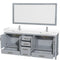 Wyndham Sheffield 80" Double Bathroom Vanity In Gray with White Cultured Marble Countertop Undermount Square Sinks and 70" Mirror WCS141480DGYWCUNSM70