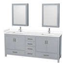 Wyndham Sheffield 80" Double Bathroom Vanity In Gray With White Cultured Marble Countertop Undermount Square Sinks And Medicine Cabinets WCS141480DGYWCUNSMED