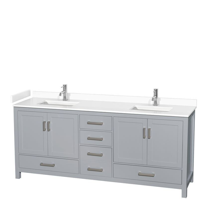 Wyndham Sheffield 80" Double Bathroom Vanity In Gray With White Cultured Marble Countertop Undermount Square Sinks And No Mirror WCS141480DGYWCUNSMXX