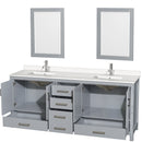 Wyndham AAA Sheffield 80" Double Bathroom Vanity In Gray with White Quartz Countertop Undermount Square Sinks and 24" Mirrors WCS141480DGYWQUNSM24