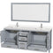 Wyndham AAA Sheffield 80" Double Bathroom Vanity In Gray with White Quartz Countertop Undermount Square Sinks and 70" Mirror WCS141480DGYWQUNSM70